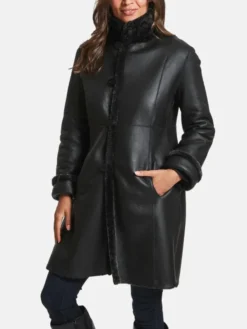 Womens Long Shearling Coat In Black Style
