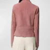 Womens Pink Suede Leather Biker Jacket Back