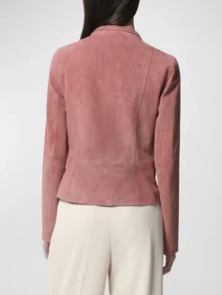 Womens Pink Suede Leather Biker Jacket Back