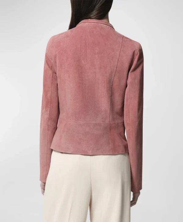 Womens Pink Suede Leather Biker Jacket Back