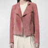 Women's Pink Suede Leather Biker Jacket Main