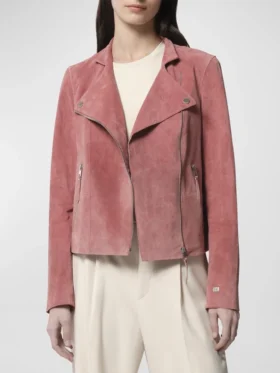 Women's Pink Suede Leather Biker Jacket Main