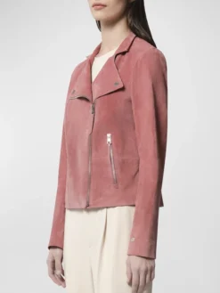 Womens Pink Suede Leather Biker Jacket Right