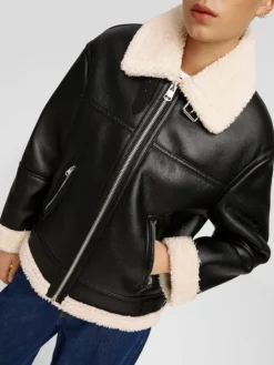 Womens RAF Shearling Aviator B3 Bomber Jacket Side
