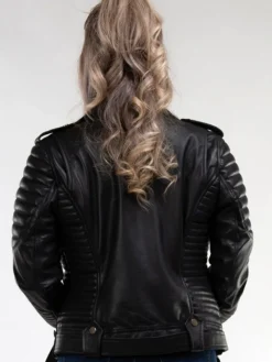 Womens Racer Quilted Leather Jacket Back