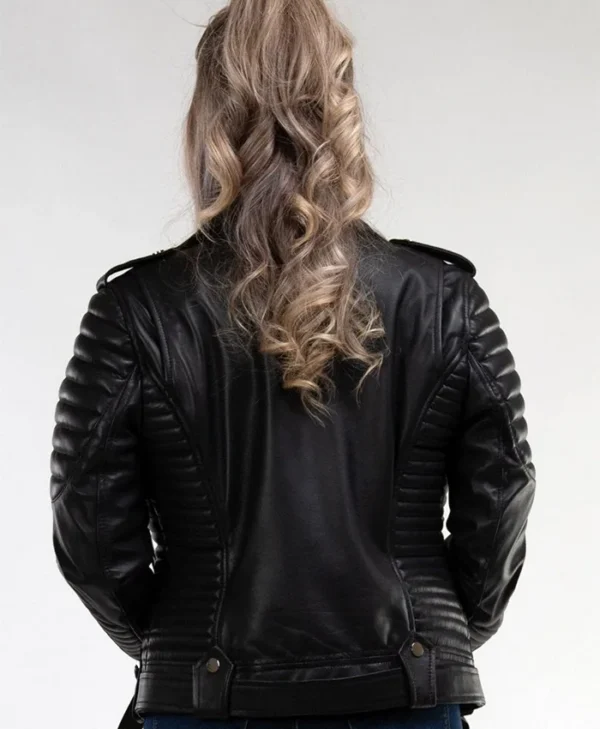 Womens Racer Quilted Leather Jacket Back