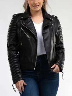 Womens Racer Quilted Leather Jacket Main