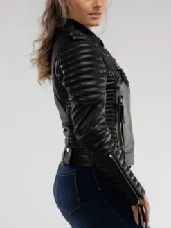 Womens Racer Quilted Leather Jacket Right Side