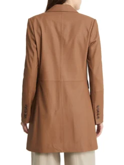 Womens Real Leather Brown Trench Coat Back