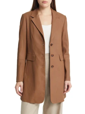 Women’s Real Leather Brown Trench Coat Closure