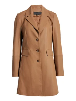Womens Real Leather Brown Trench Coat Front