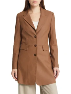 Womens Real Leather Brown Trench Coat Main