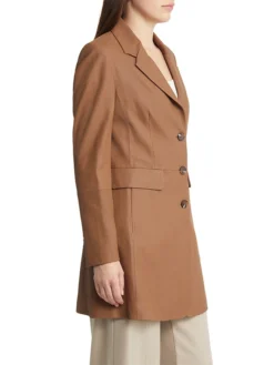 Womens Real Leather Brown Trench Coat Side