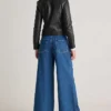 Women’s Seamless Black Biker Leather Jacket Back