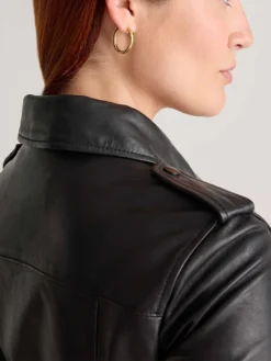 Womens Seamless Black Biker Leather Jacket Shoulder
