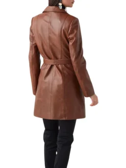 Womens Short Trench Coat With Belted Brown Back