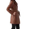 Womens Short Trench Coat With Belted Brown Right