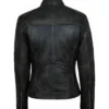Womens Simple Black Distressed Leather Jacket Back