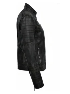Womens Simple Black Distressed Leather Jacket Right Side