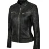 Womens Simple Black Distressed Leather Jacket Side