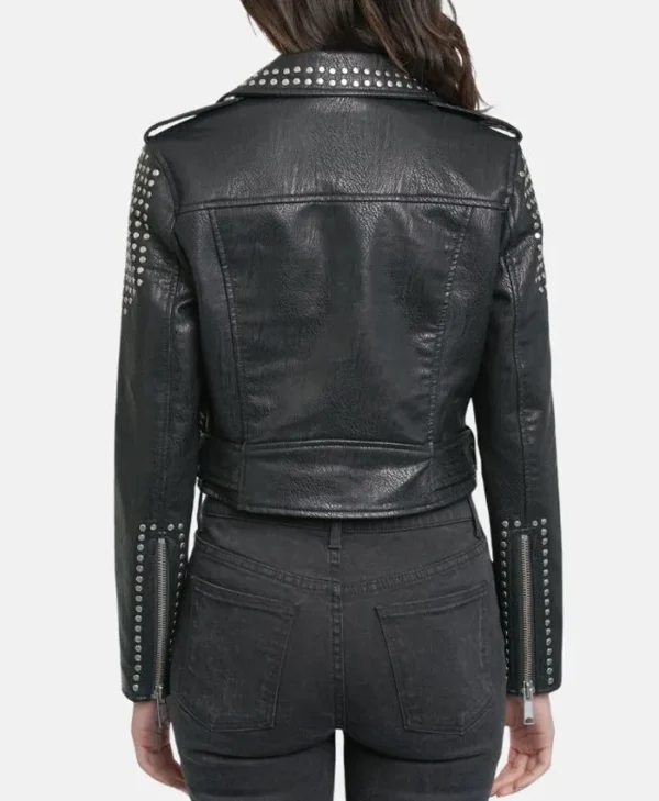 Womens Studded Biker Jacket Back