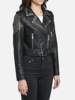 Womens Studded Biker Jacket Side