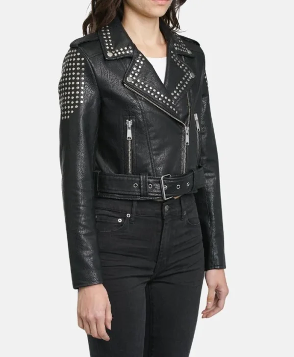 Womens Studded Biker Jacket Side