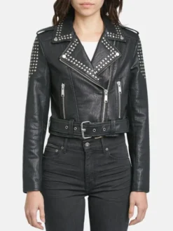 Womens Studded Biker Jacket Zipper