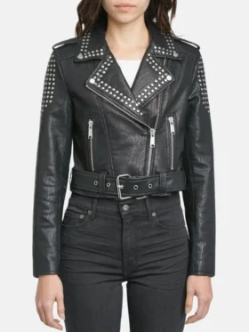 Womens Studded Biker Jacket Zipper