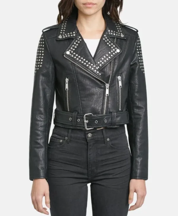 Womens Studded Biker Jacket Zipper