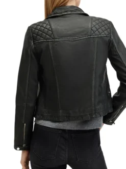 Womens Stylish Quilted Black Leather Jacket Back