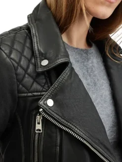 Womens Stylish Quilted Black Leather Jacket Collar