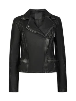 Womens Stylish Quilted Black Leather Jacket Main
