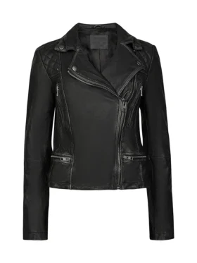 Women’s Stylish Quilted Black Leather Jacket Main
