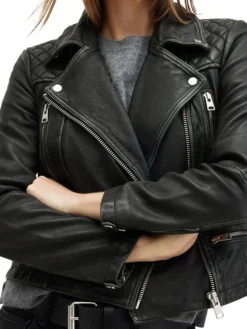 Womens Stylish Quilted Black Leather Jacket Zipper