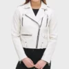 Women’s White Biker Leather Jacket Front