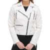 Women’s White Biker Leather Jacket Main