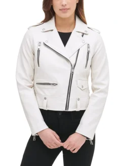 Womens White Biker Leather Jacket Main