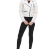 Women's White Biker Leather Jacket Stand