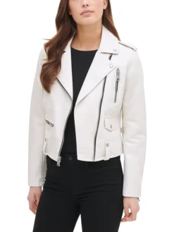 Womens White Biker Leather Jacket Style