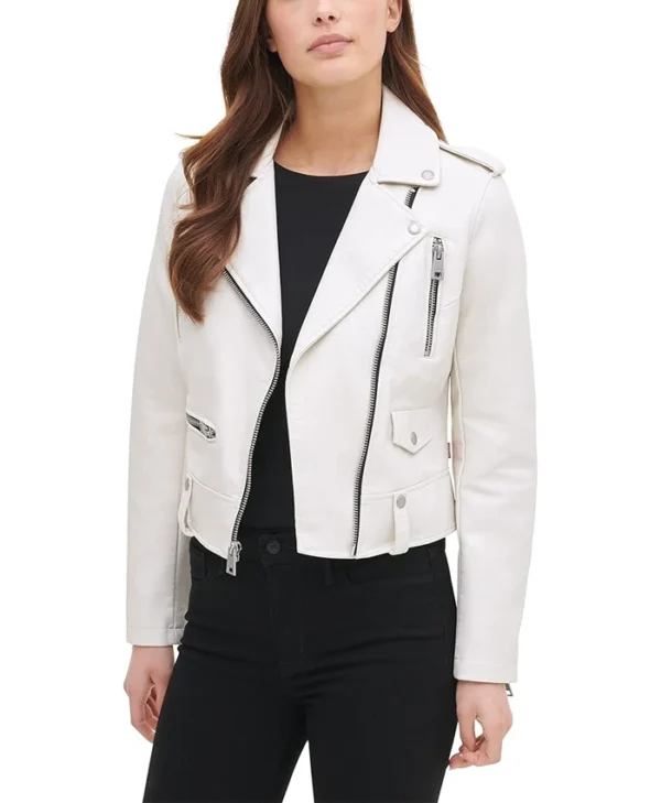 Women’s White Biker Leather Jacket Style