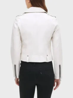 Women’s White Biker Leather Jacket back