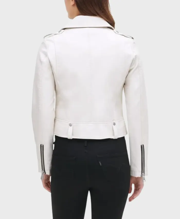 Women’s White Biker Leather Jacket back