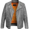 grey leather motorcycle jacket