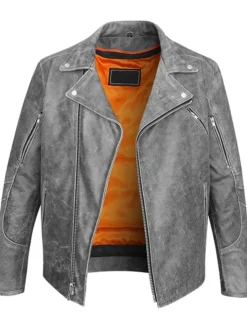 grey leather motorcycle jacket