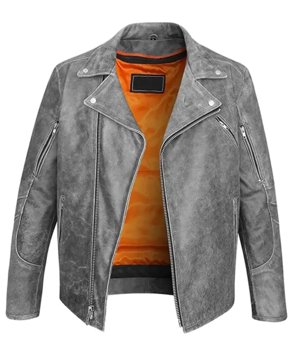 grey leather motorcycle jacket