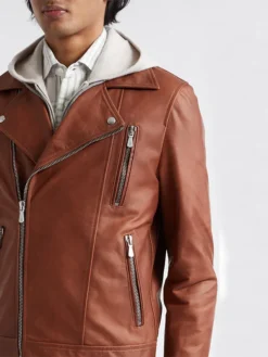 Alley Brown Mocha Leather Biker Jacket Closure