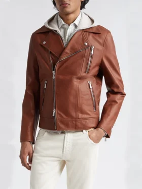 Alley Brown Mocha Leather Biker Jacket Main