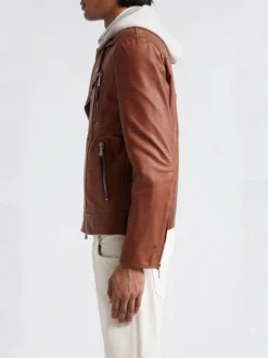 Alley Brown Mocha Leather Biker Jacket Side