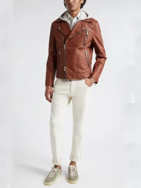 Alley Brown Mocha Leather Biker Jacket Stand Up